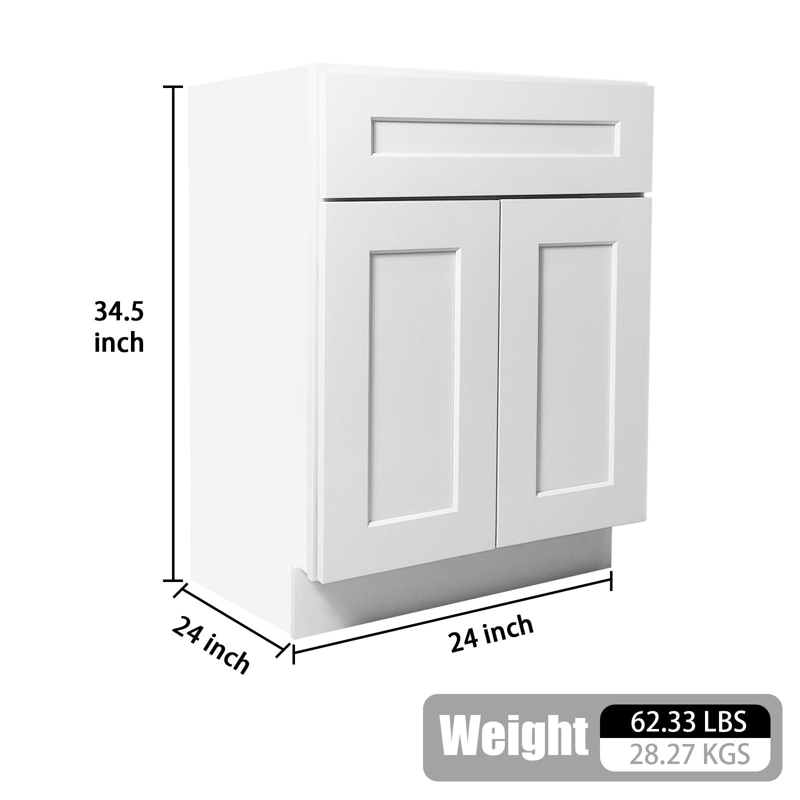 Shaker Base Cabinet With Soft-Close Drawer &amp; Double Doors, Adjustable Shelf