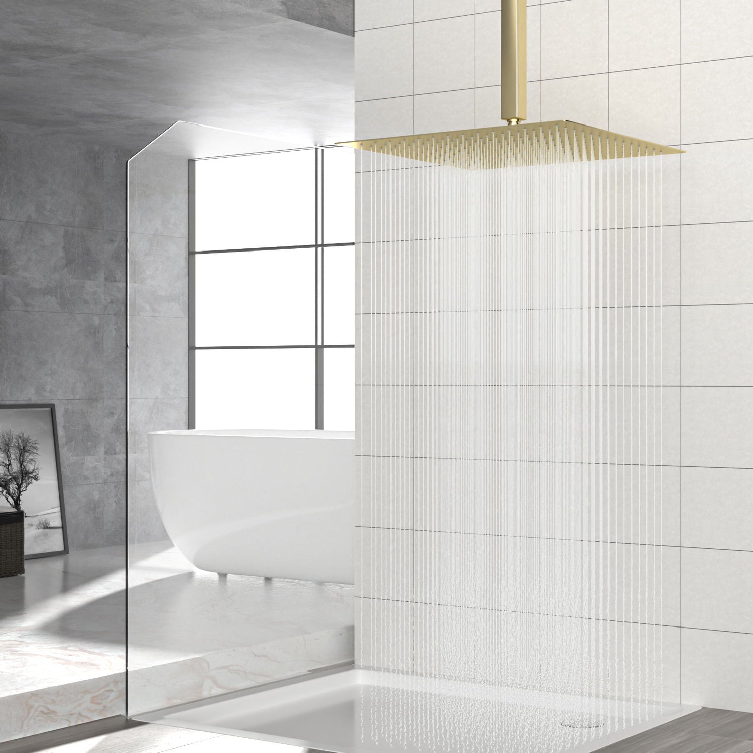 16&quot; Square Rainfall Shower Head Fixed Wall Mount With Full Body Coverage &amp; Self Cleaning Silicone Nozzles