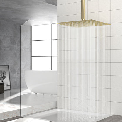 16&quot; Square Rainfall Shower Head Fixed Wall Mount With Full Body Coverage &amp; Self Cleaning Silicone Nozzles