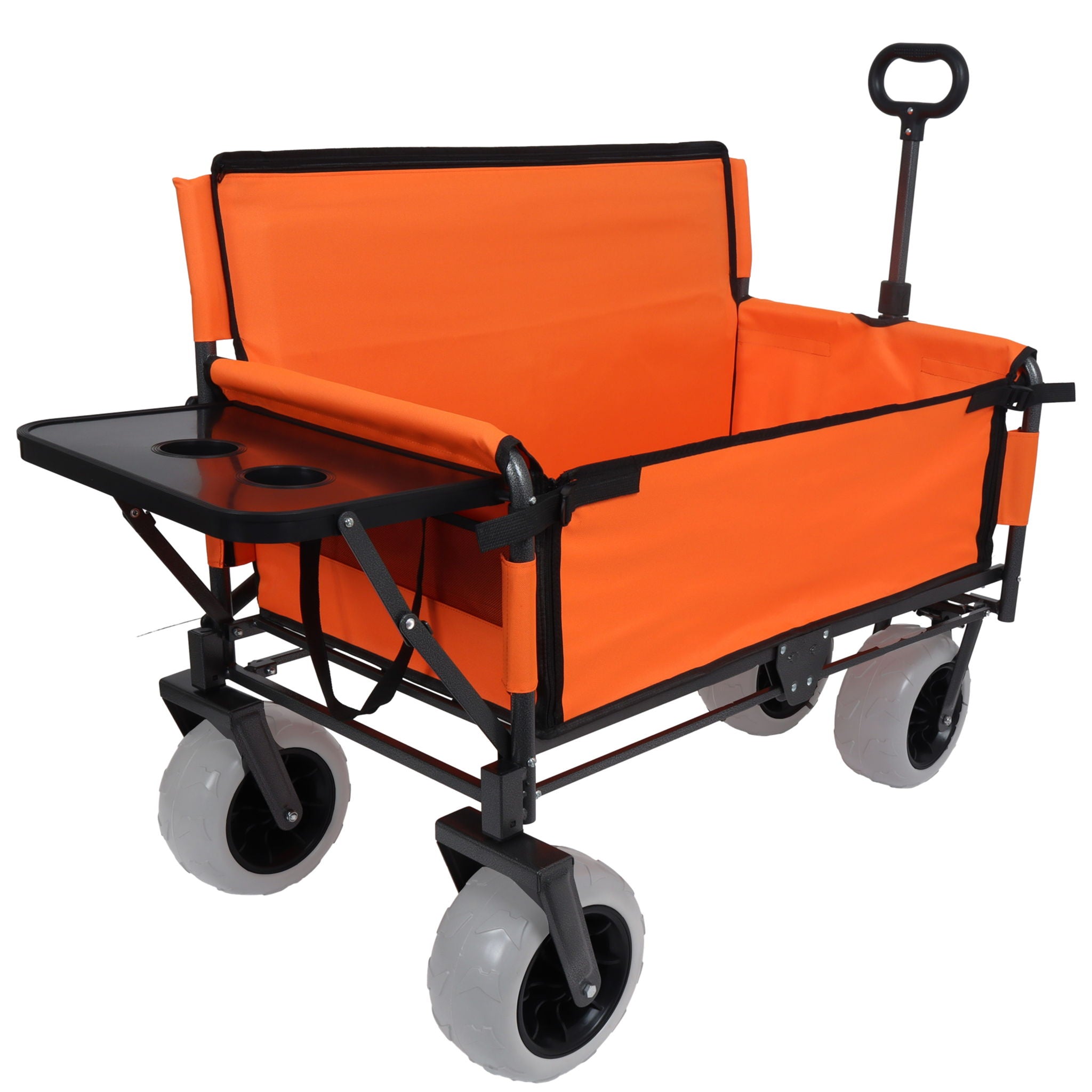 3 In 1 Folding Wagon With Bench Seat &amp; Rear Mounted Tabletop - Orange