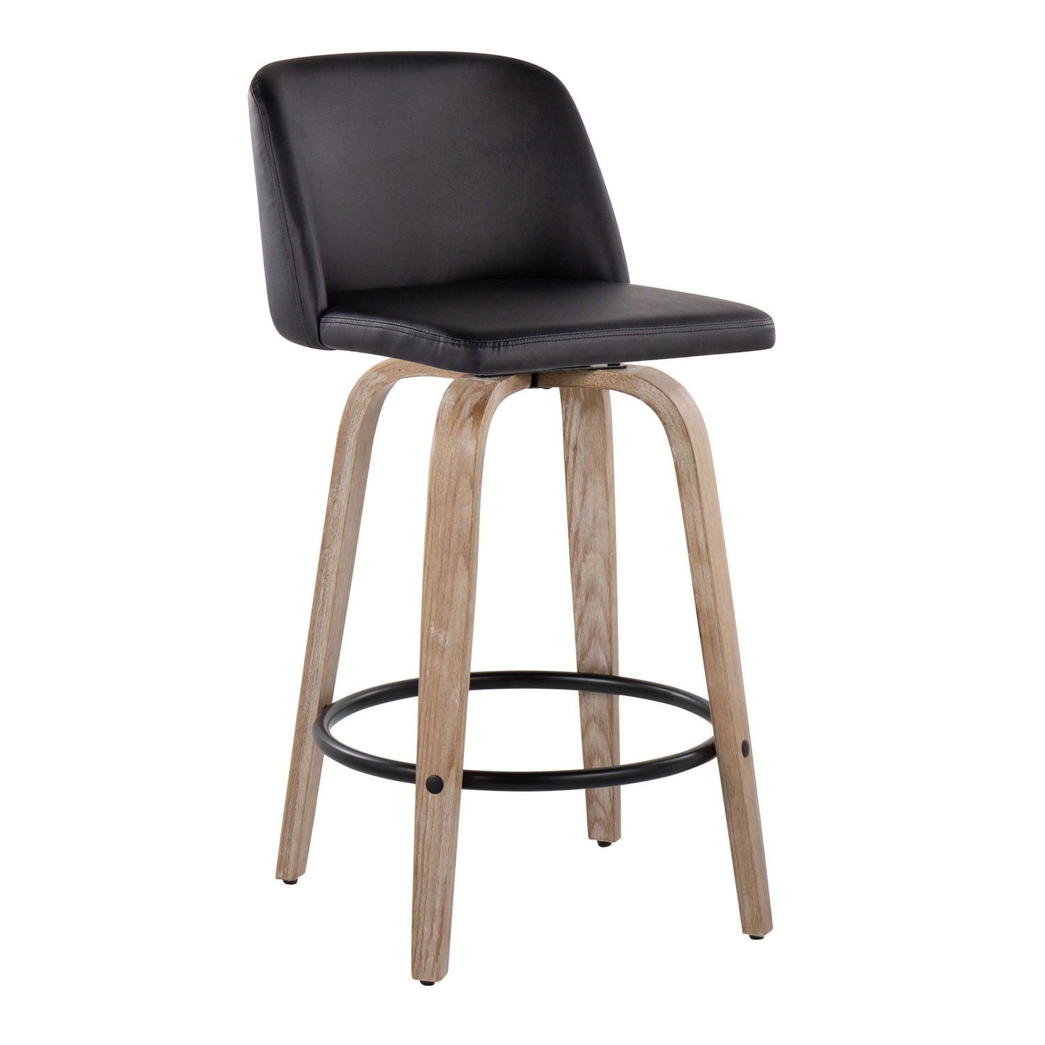 Toriano - Contemporary Fixed-Height Counter Stool &amp; Swivel With Round Footrest (Set of 2)