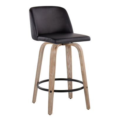 Toriano - Contemporary Fixed-Height Counter Stool &amp; Swivel With Round Footrest (Set of 2)