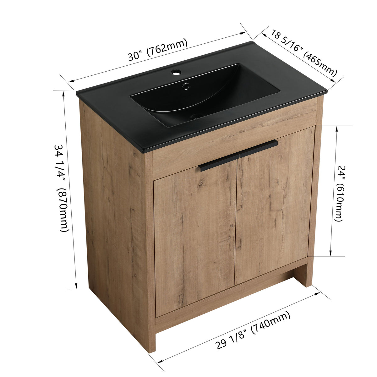 30" Freestanding Bathroom Cabinet With Basin &amp; 2 Soft Close Doors - Imitative Oak