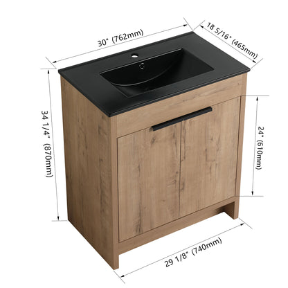 30" Freestanding Bathroom Cabinet With Basin &amp; 2 Soft Close Doors - Imitative Oak
