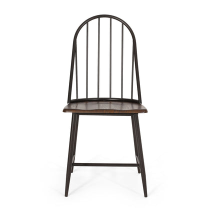 Rustic Farmhouse Style Dining Chair With Spindle Backrest - Dark Brown