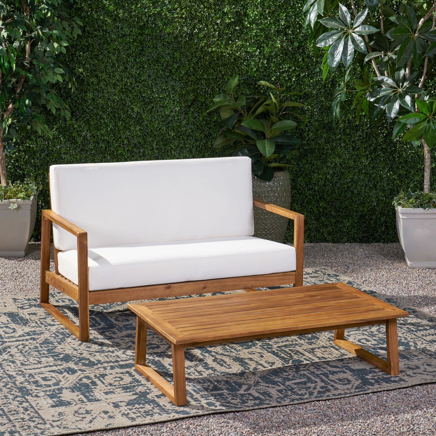 Belgian - Loveseat &amp; Coffee Table Set With Water Resistant Cushions