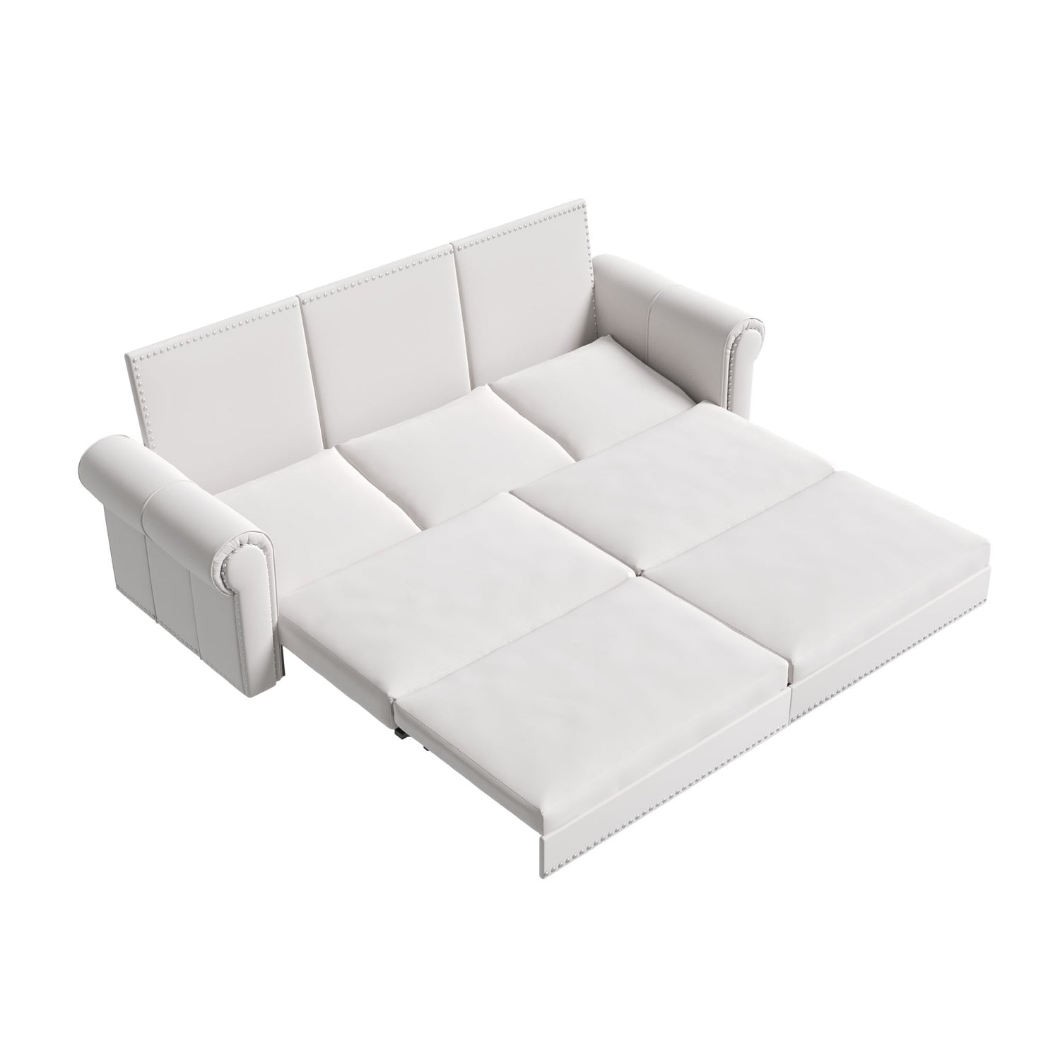 3 In 1 Convertible Sleeper Sofa With Nailhead Trim &amp; Rolled Arm