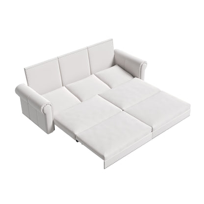 3 In 1 Convertible Sleeper Sofa With Nailhead Trim &amp; Rolled Arm