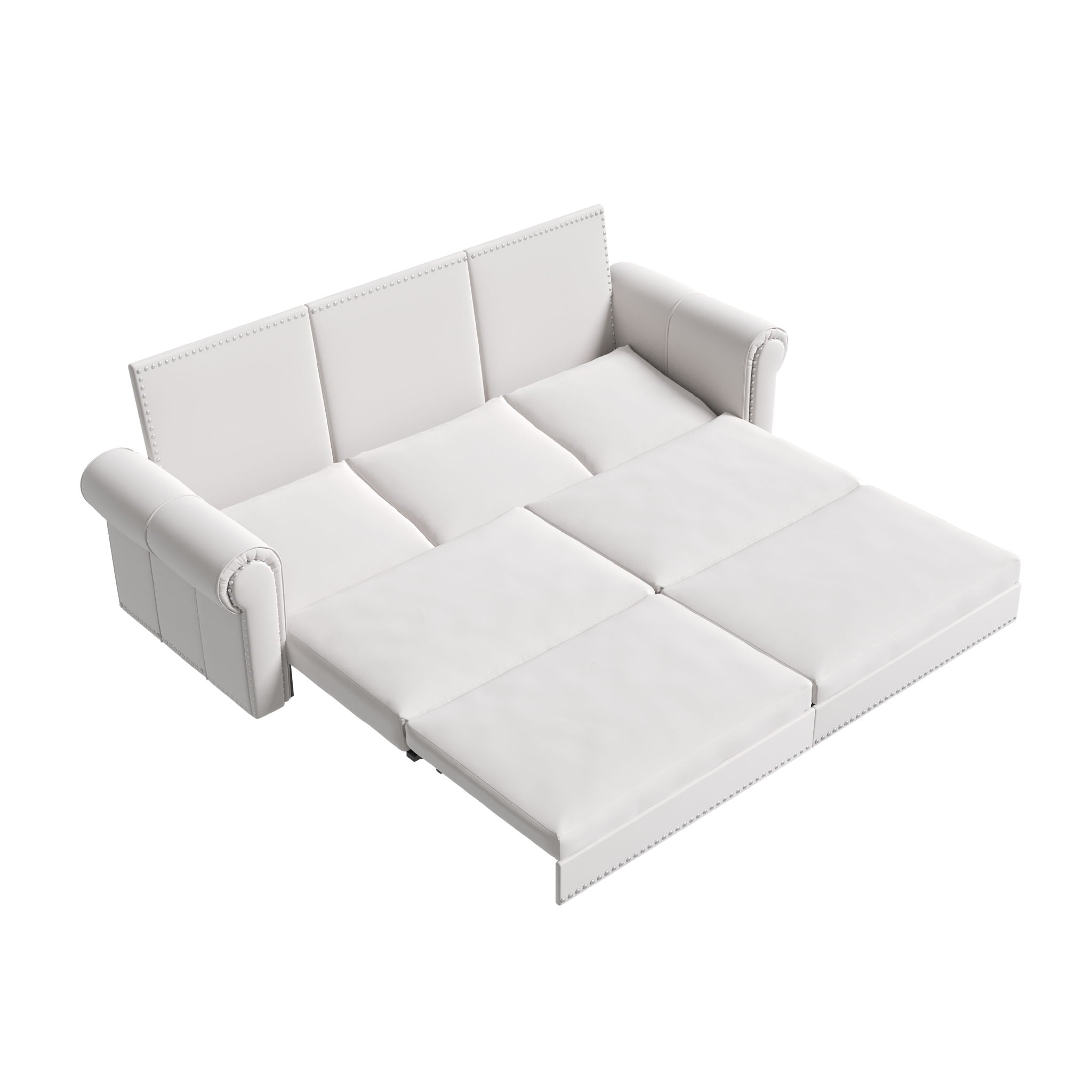 Pull Out Sofa Bed 3 In 1 Convertible Sleeper Sofa With Nailhead Trim &amp; Rolled Arm, Multi Functional