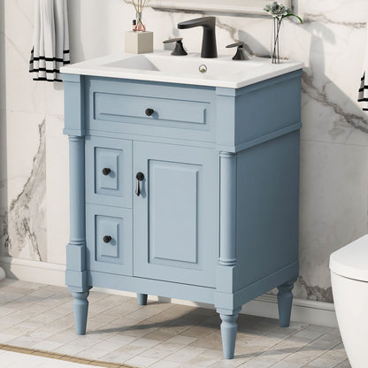 Freestanding Bathroom Vanity With Sink, Adjustable Shelf &amp; Flip Drawer