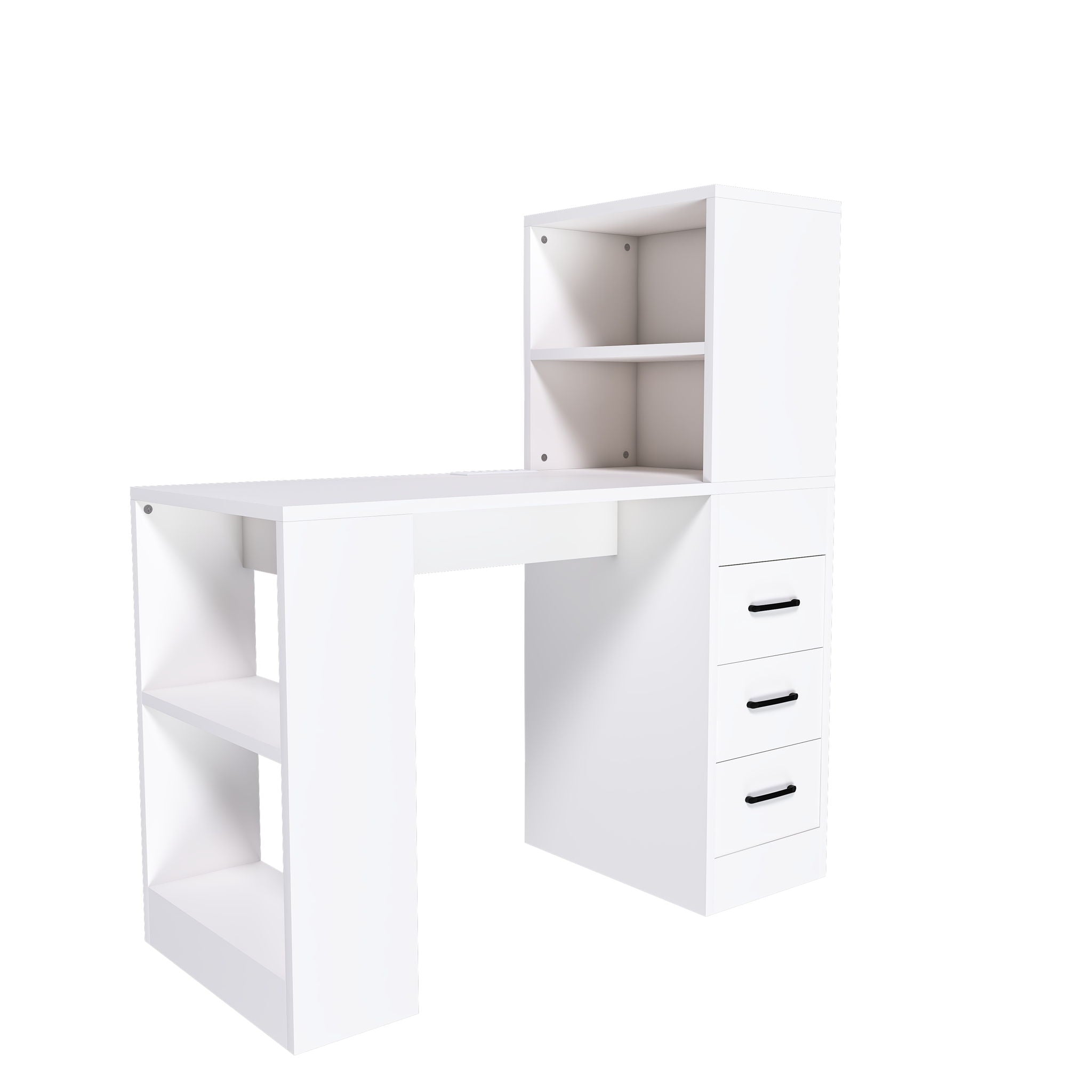 Computer Desk With 4 In 1 Socket &amp; 3 Drawers, 4 Tier Shelves