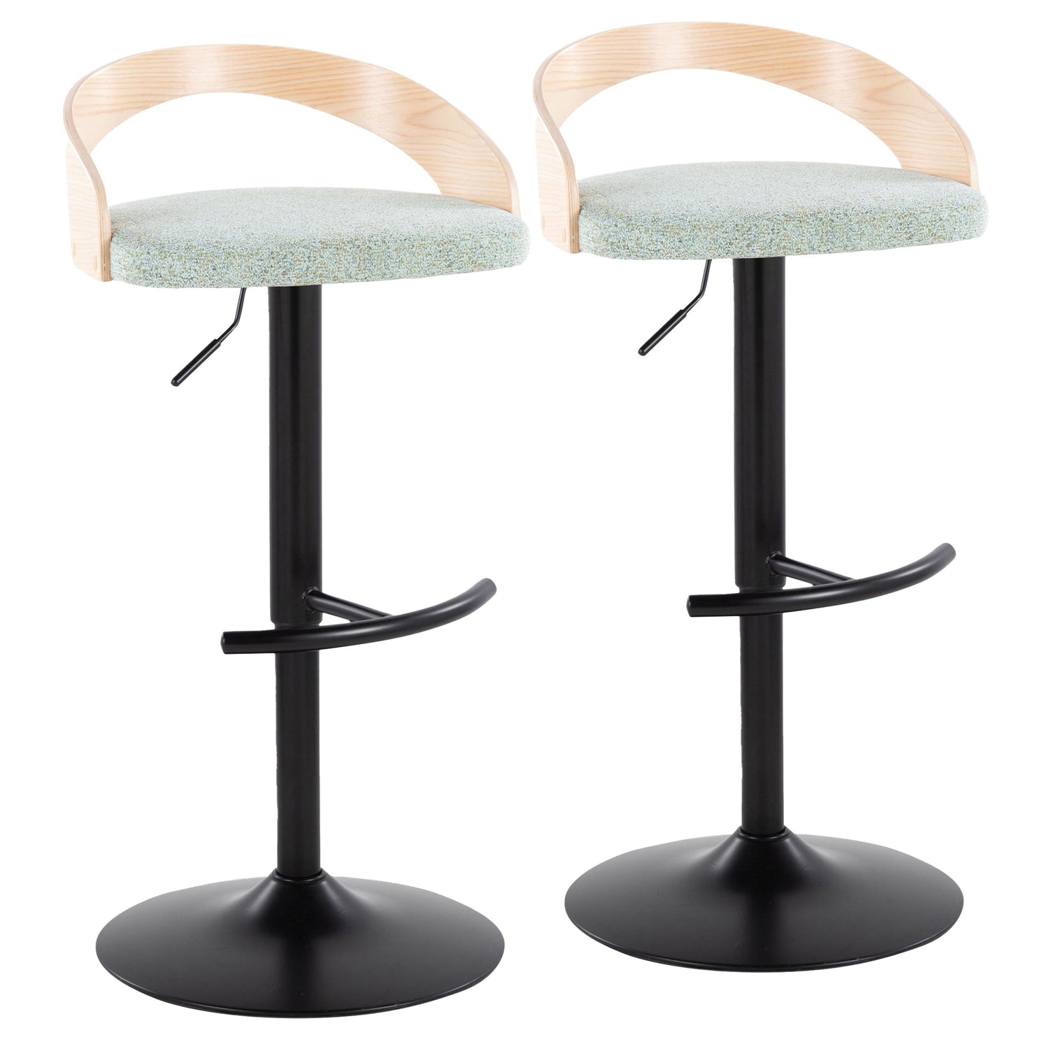 Grotto - Contemporary Adjustable Barstool With Swivel &amp; Rounded T Footrest (Set of 2)