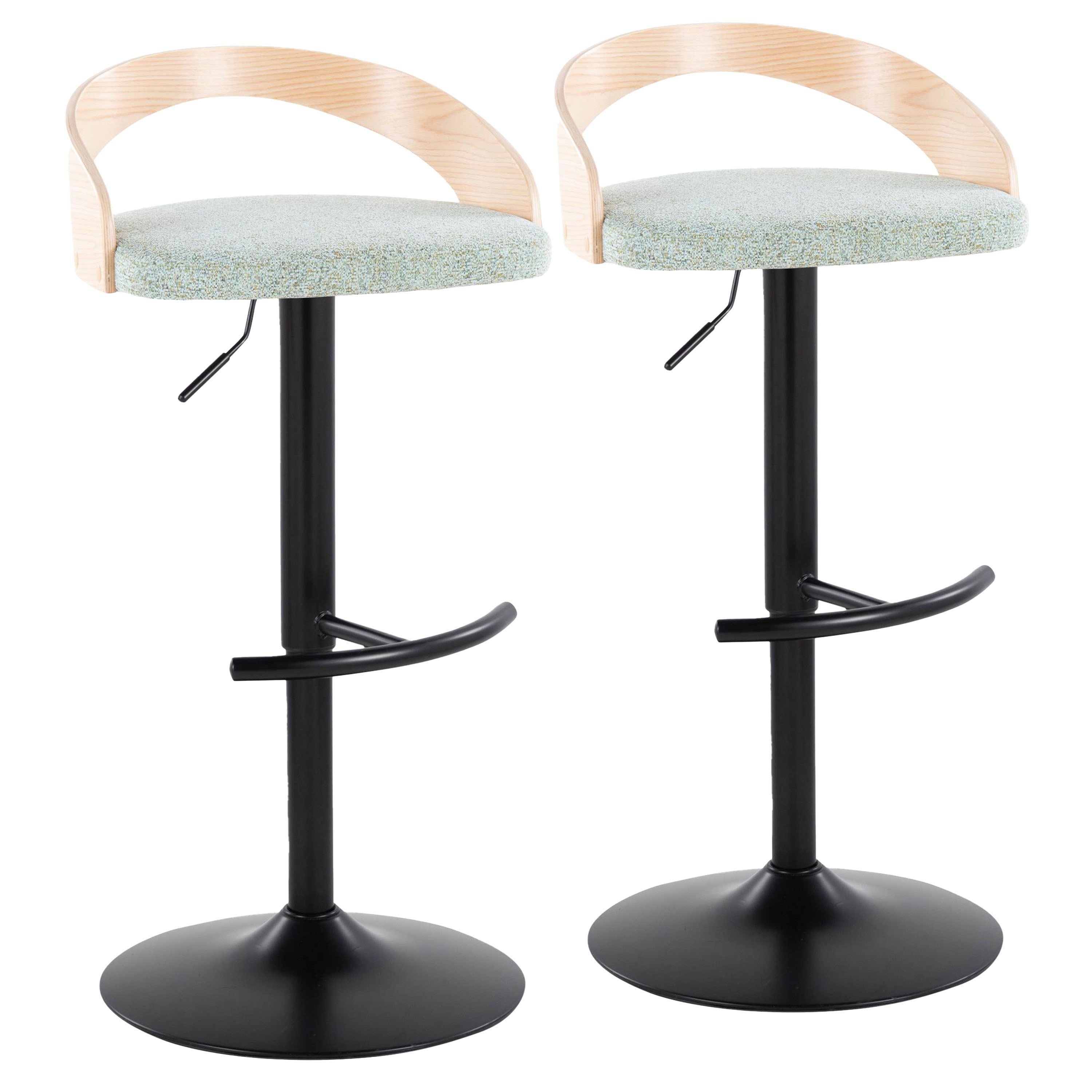 Grotto - Contemporary Adjustable Barstool With Swivel &amp; Rounded T Footrest (Set of 2)