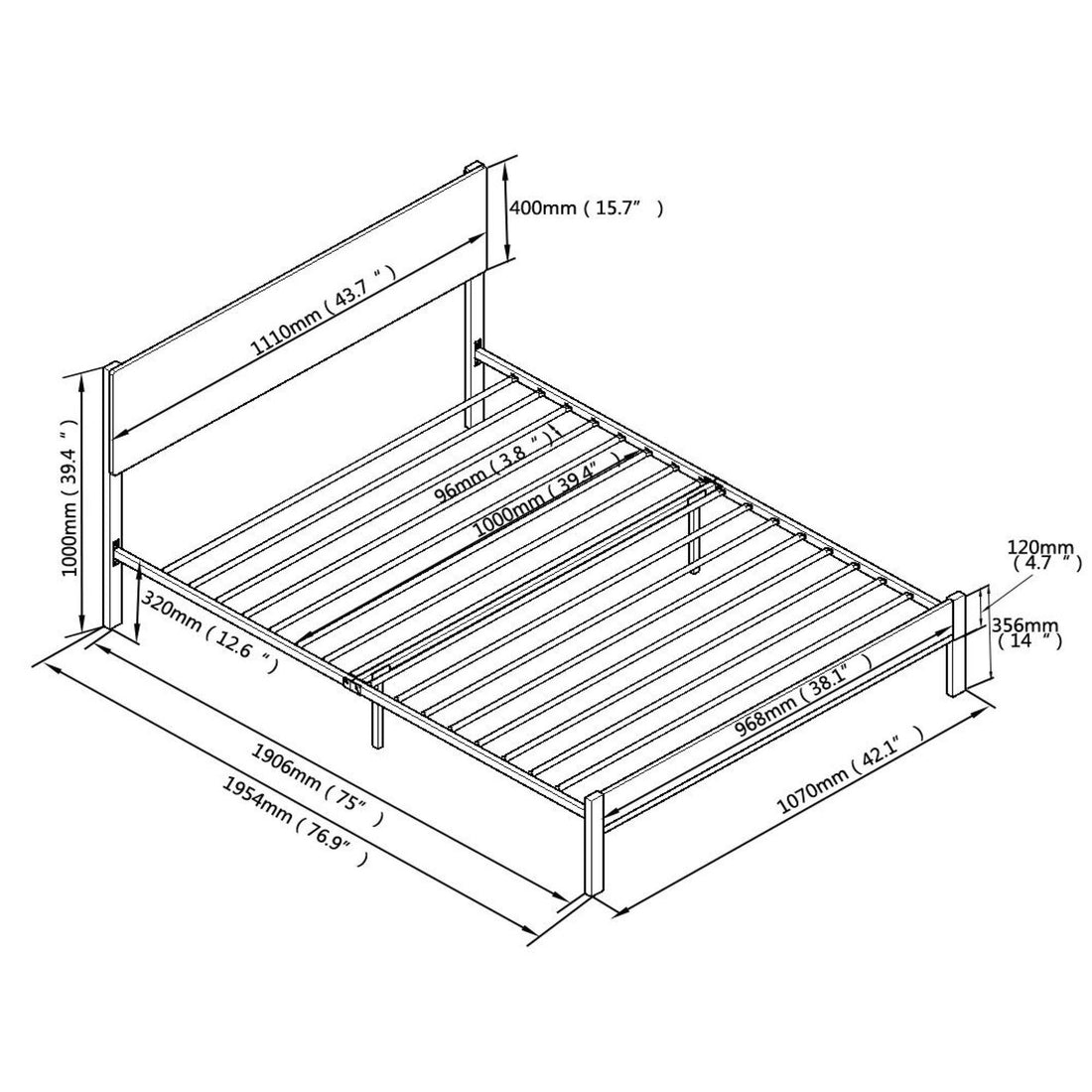 Modern Twin Size Metal Bed Frame Sturdy System Metal &amp; Wood - Black