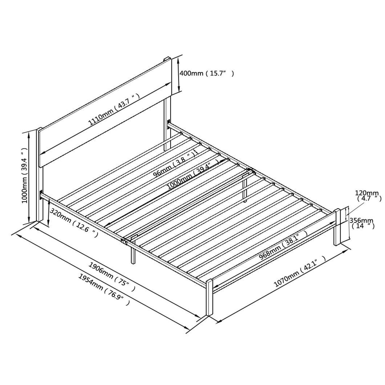 Modern Twin Size Metal Bed Frame Sturdy System Metal &amp; Wood - Black