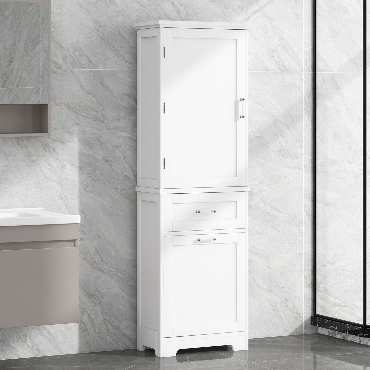 Tall Freestanding Bathroom Storage Cabinet With Adjustable Shelf And 2 Drawers