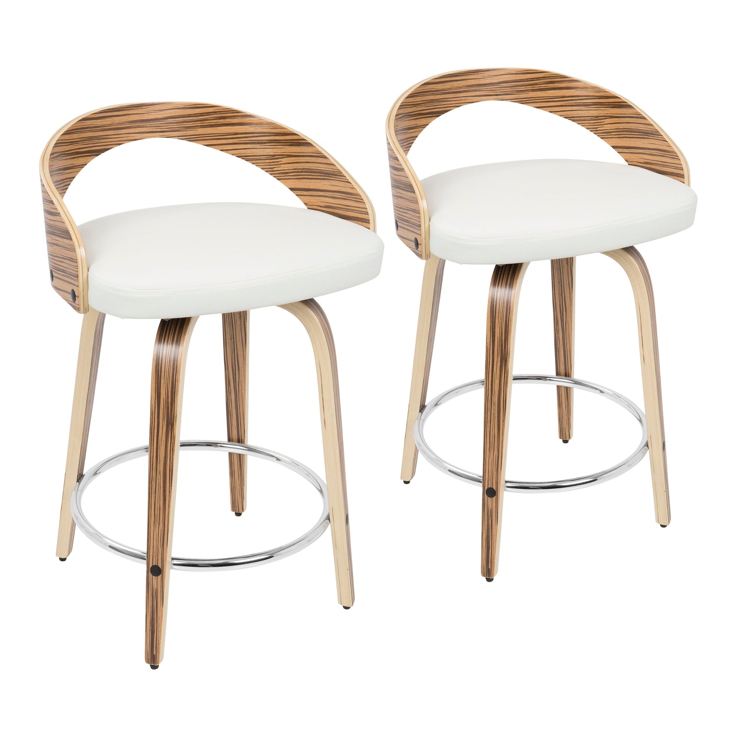 Grotto - Contemporary Fixed Height Counter Stool &amp; Swivel With Round Footrest (Set of 2)