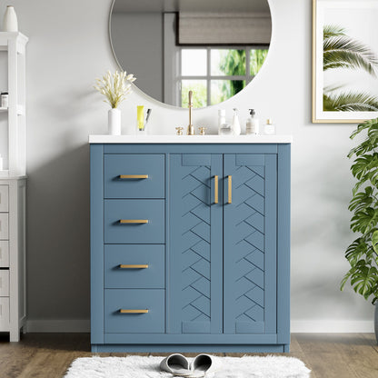 Ceramic Sink Combo, Freestanding Vanity Set With 3 Drawers &amp; Soft Closing Doors