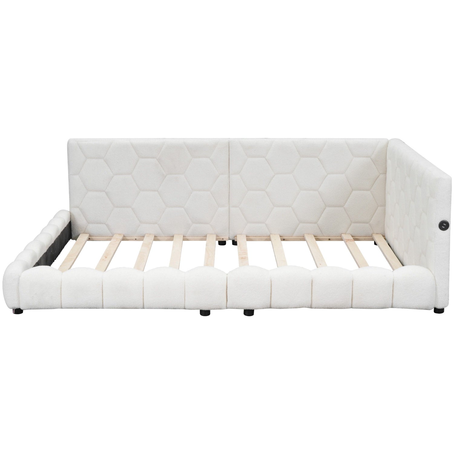 Upholstered Full Size Platform Bed With LED Belt And USB Ports - White