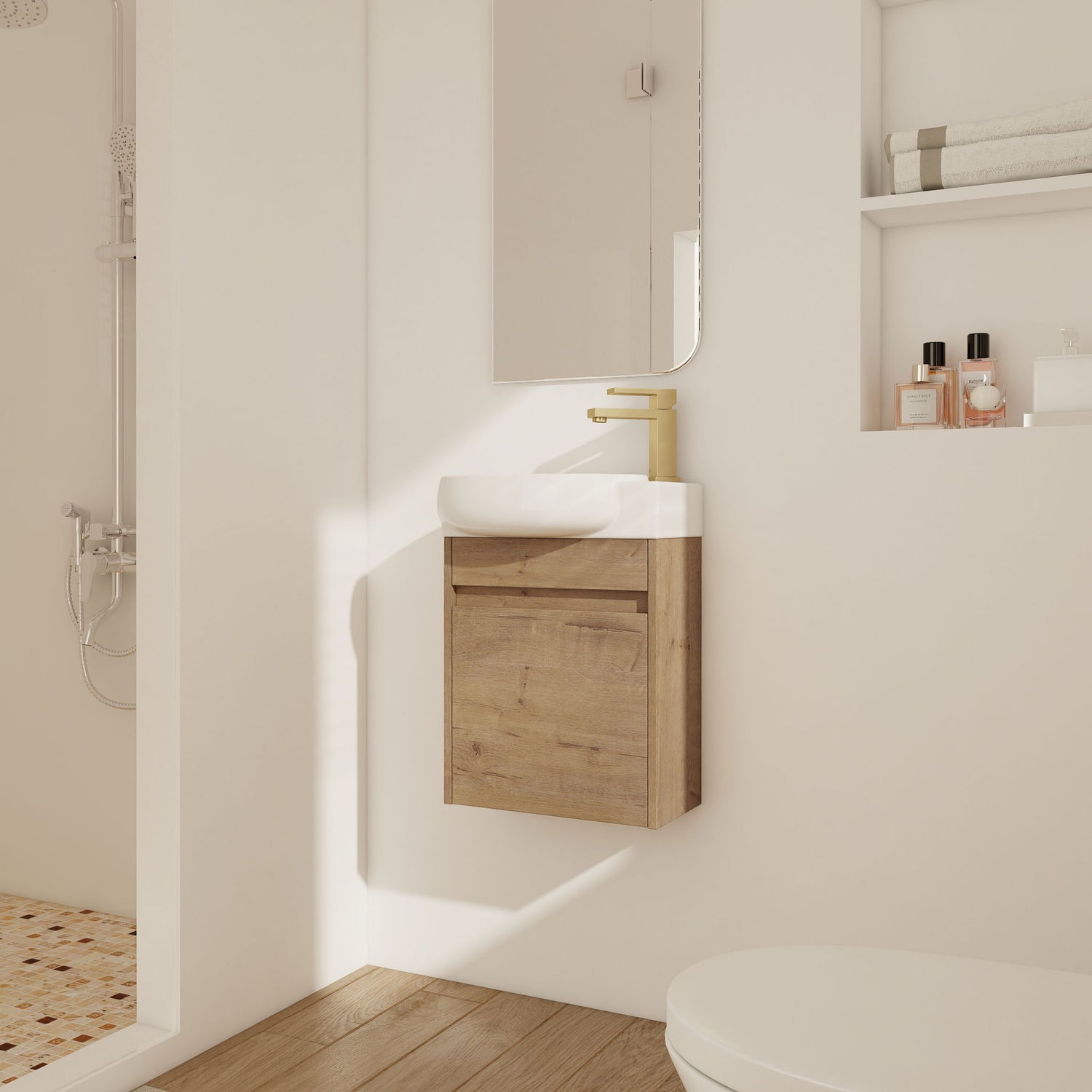 Modern Bathroom Vanity With Ceramic Basin, Wall Mounted Floating Sink Combo, Storage Cabinet