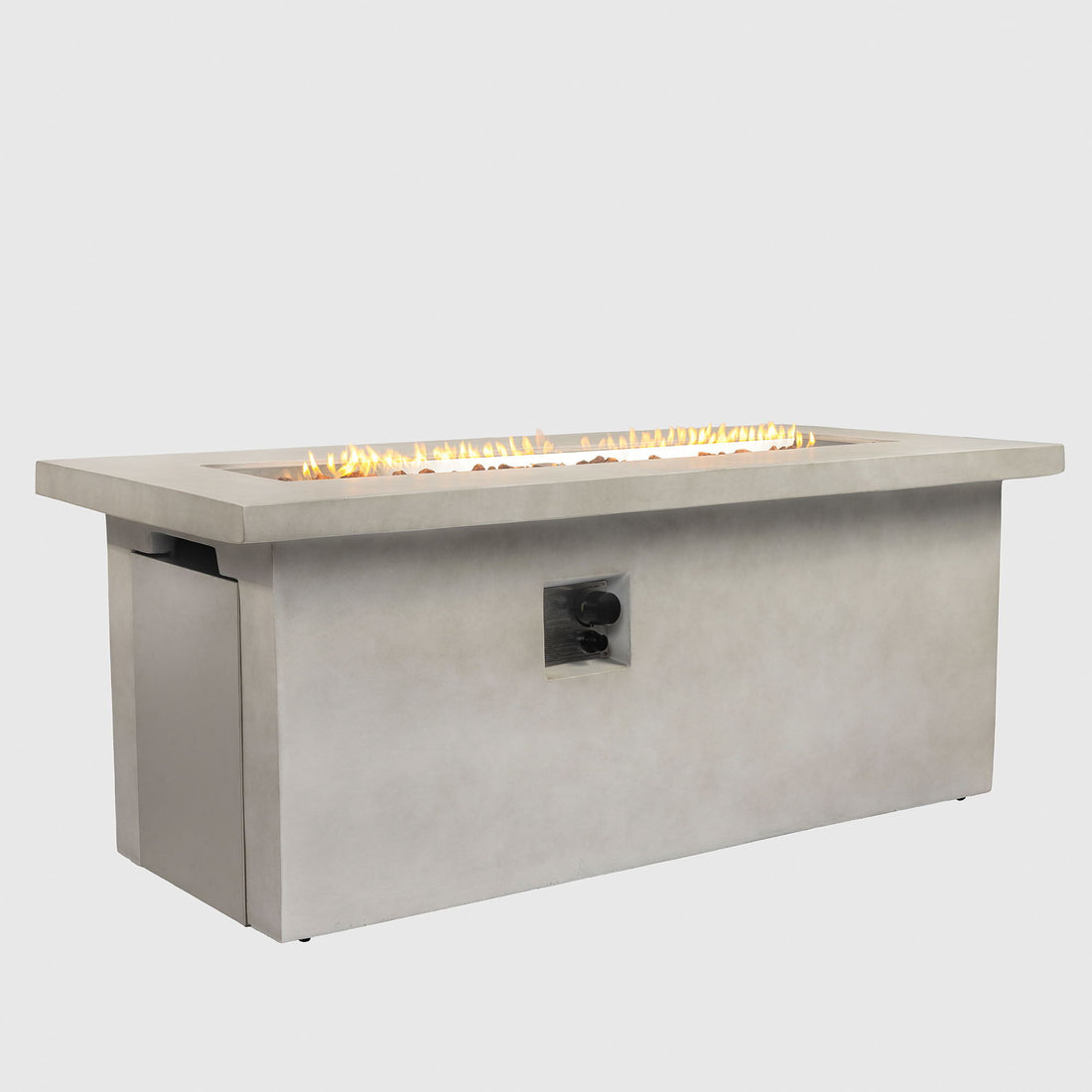 Concrete 60&quot; Rectangular Propane Gas Fire Pit Table With 60000 Btu For Outdoor Spaces - Light Gray