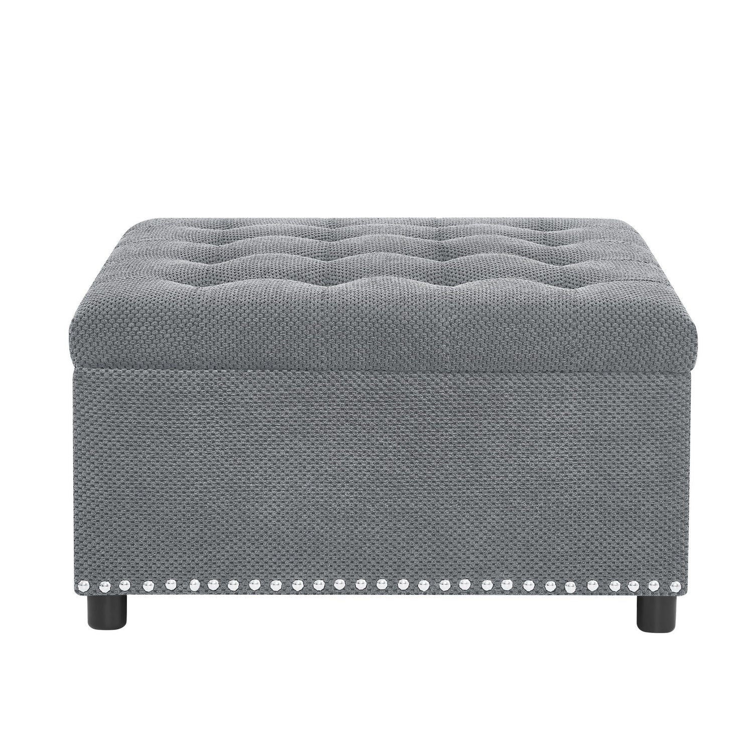 Square Tufted Storage Ottoman With Nailhead Trim