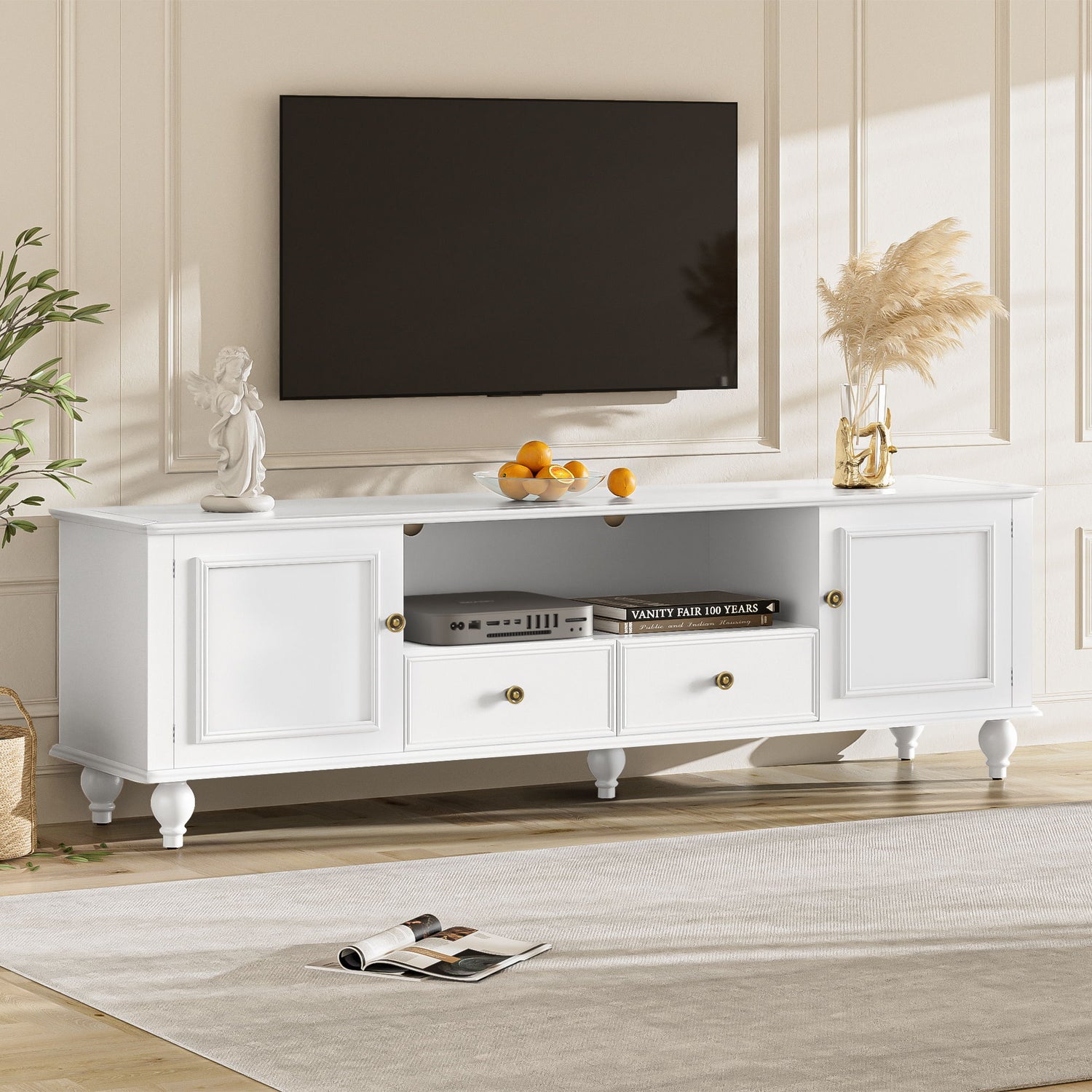 TV Stand For TVs Up To 80&quot;, Entertainment Center With Open Compartment