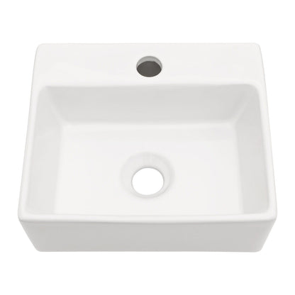 Ceramic Rectangle Wall Mount Bathroom Sink With Single Faucet Hole