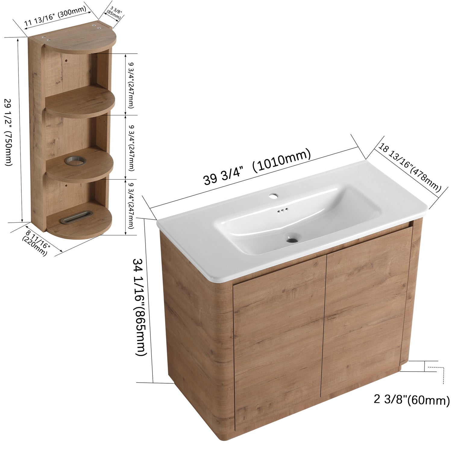 Freestanding Bathroom Vanity With Sink, 2 Soft Close Doors &amp; Storage Rack