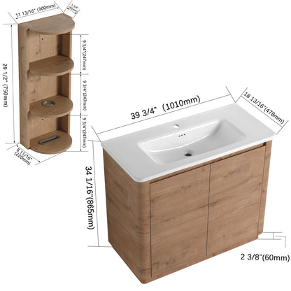 Freestanding Bathroom Vanity With Sink, 2 Soft Close Doors &amp; Storage Rack