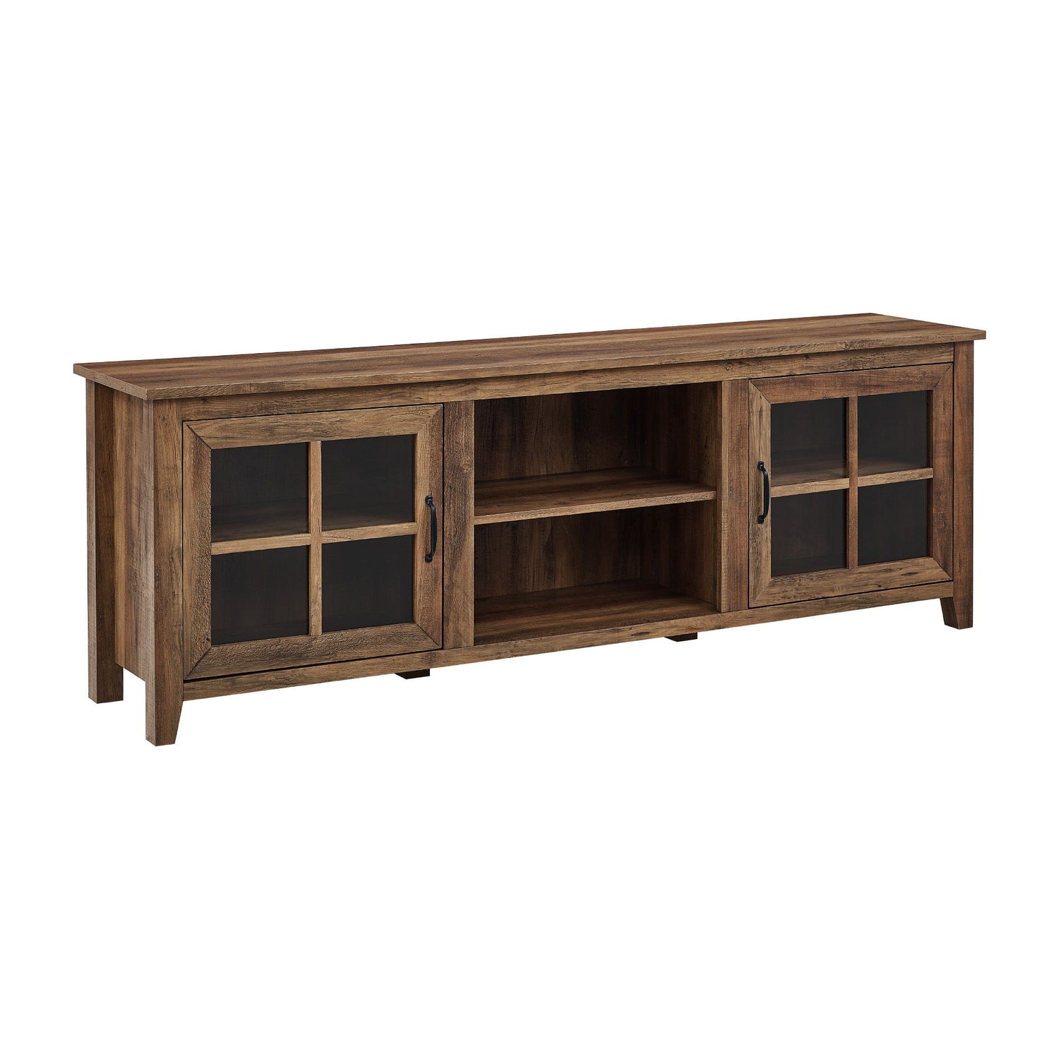 Modern Farmhouse 2 Door Glass Windowpane 70&quot; TV Stand For 80&quot; TVs