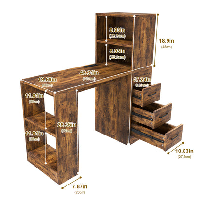 Computer Desk With 4 In 1 Socket &amp; 3 Drawers, 4 Tier Shelves