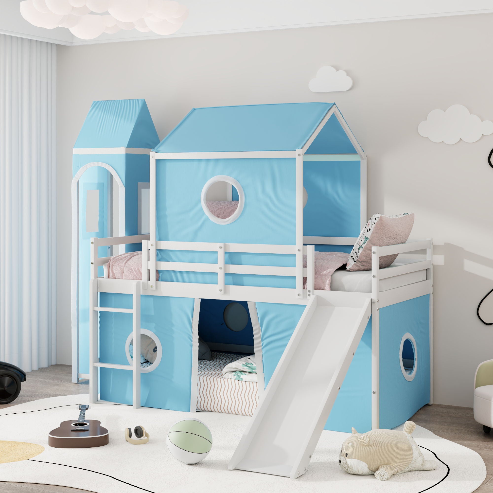 Loft Bed &amp; Slide Tent And Tower