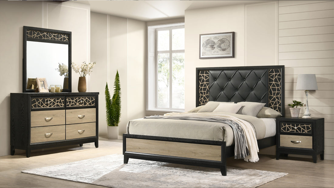 Selena Modern &amp; Contemporary King 4PC Bedroom set Made with Wood in Black and Natural