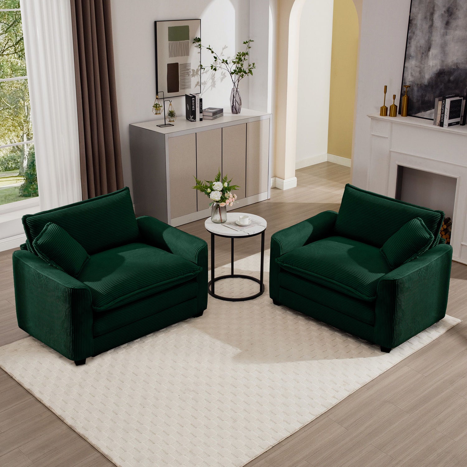 Modern Classic Corduroy Fabric Single Chair Deep Seat Sofa With Pillow