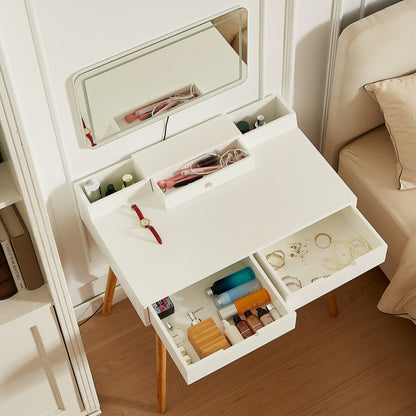 Makeup Vanity Desk With Removable Mirror And Lights, 3 Color Modes &amp; Adjustable Brightness Dressing Table, Small Vanity Table Set With 2 Drawers For Bedroom - White