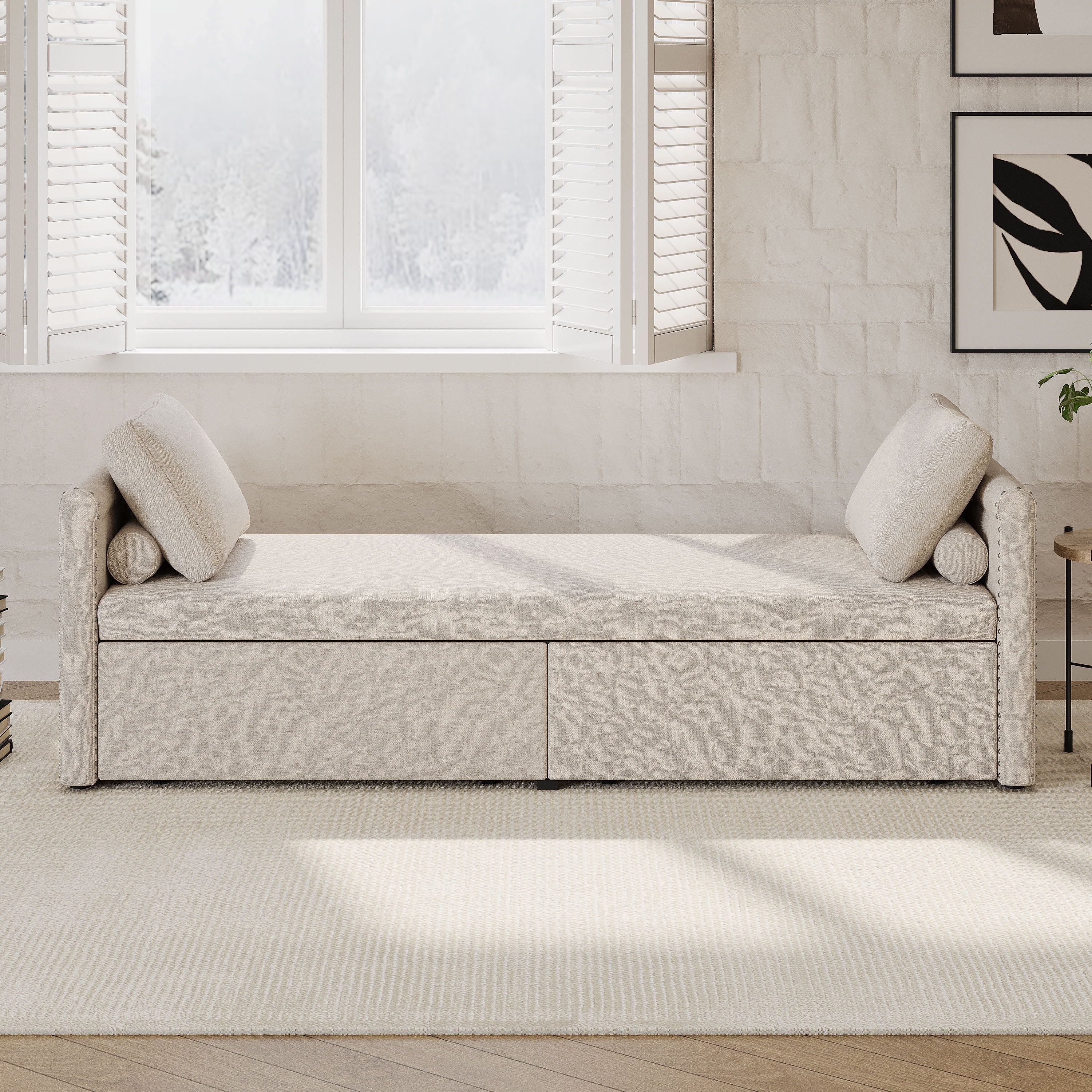 Modern Upholstered Chaise Lounger Daybed With Pillows Small Single Daybed, No Mattress Needed