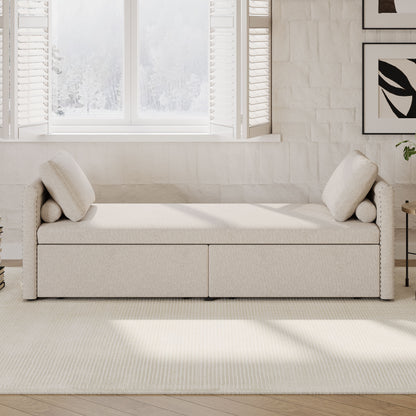Modern Upholstered Chaise Lounger Daybed With Pillows Small Single Daybed, No Mattress Needed