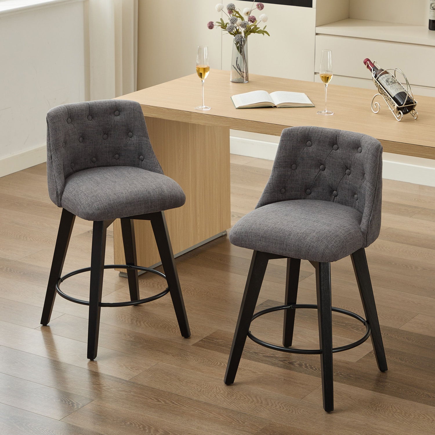 Swivel Bar Stools &amp; Button Tufted Back (Set of 2)