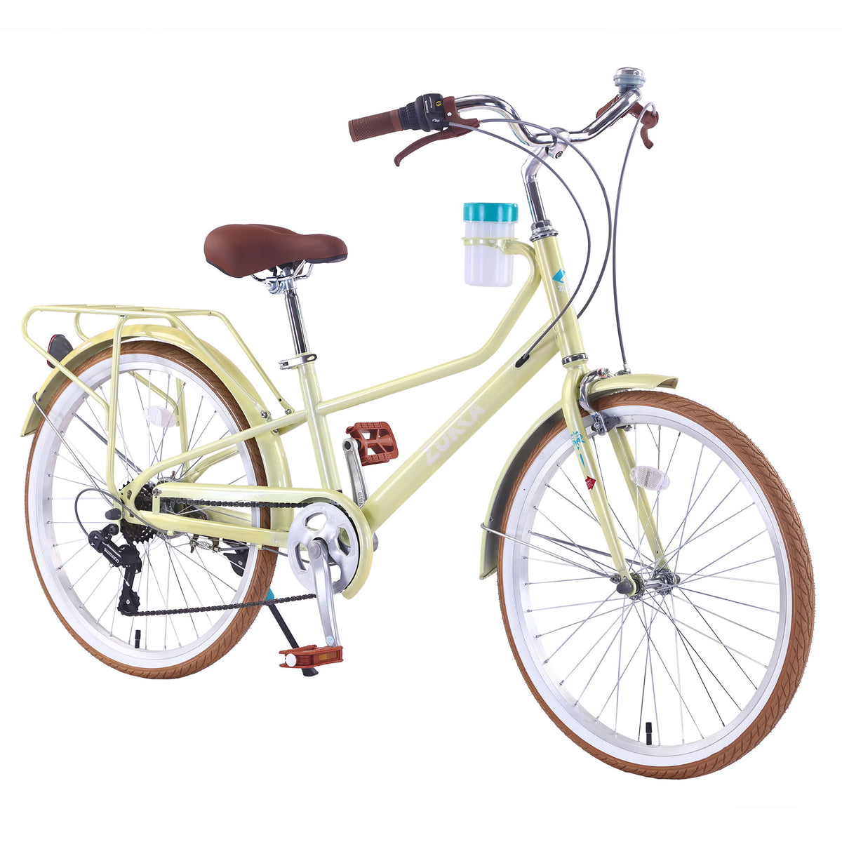 24" Cruiser Bike With 6 Speed Gear System, Rear Rack &amp; Cup Holder