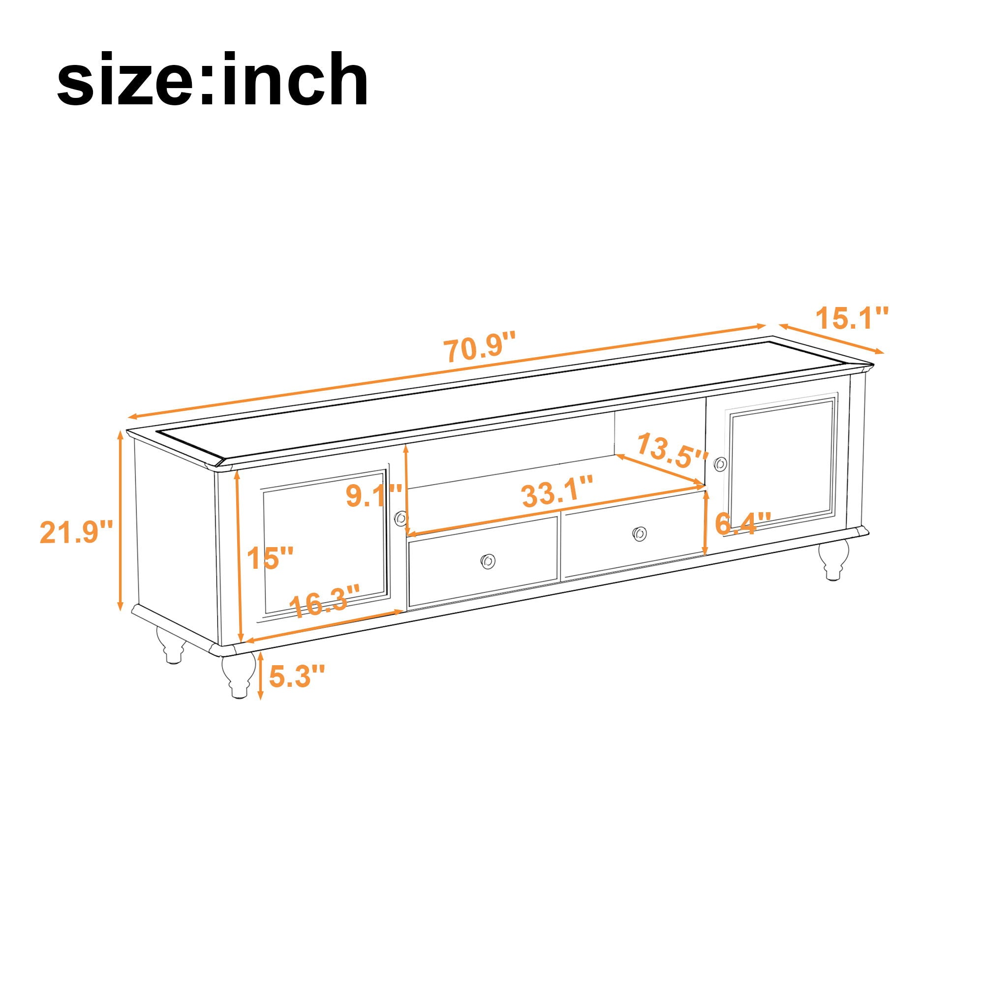 TV Stand For TVs Up To 80&quot;, Entertainment Center With Open Compartment