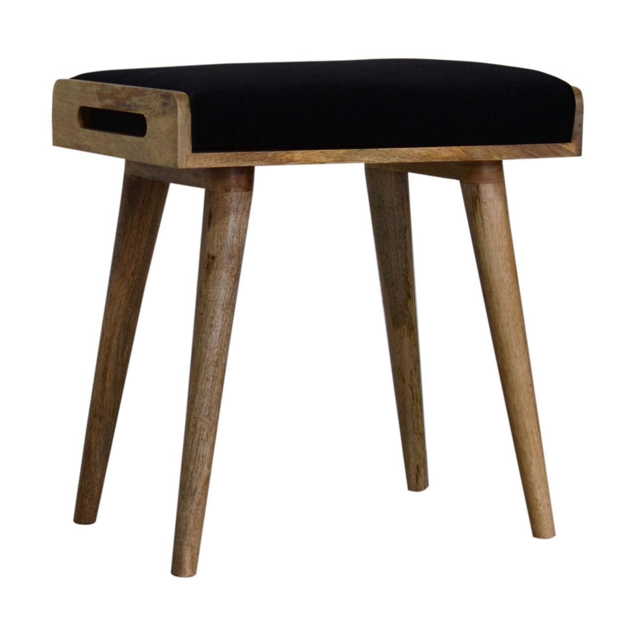 Velvet Tray Style Footstool - Black