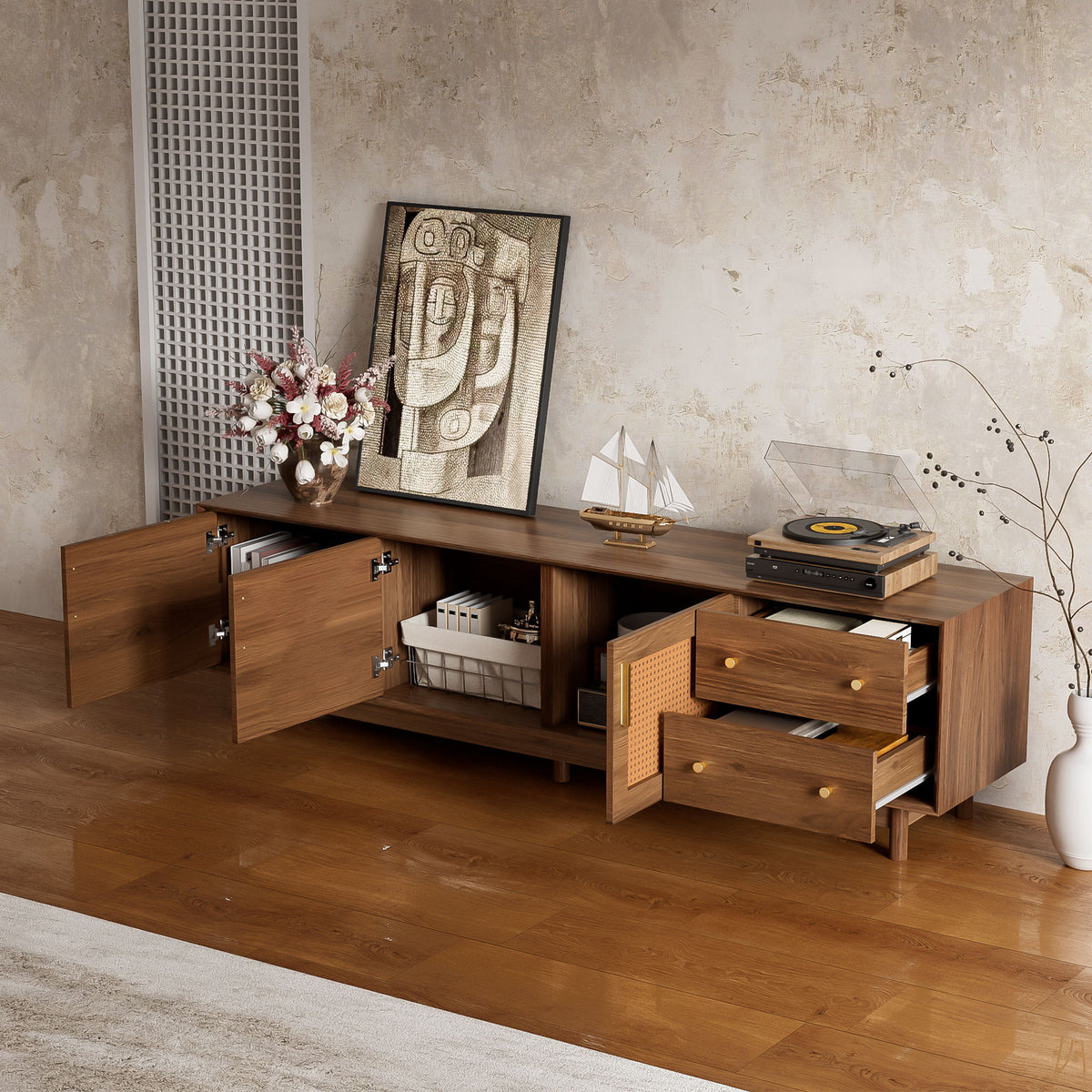 70" TV Stand With Beveled Edge Design - Brown