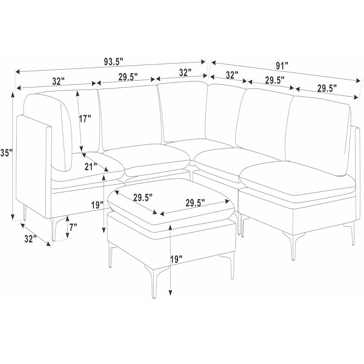 Upholstered Modular Sectional &amp; Tall Legs