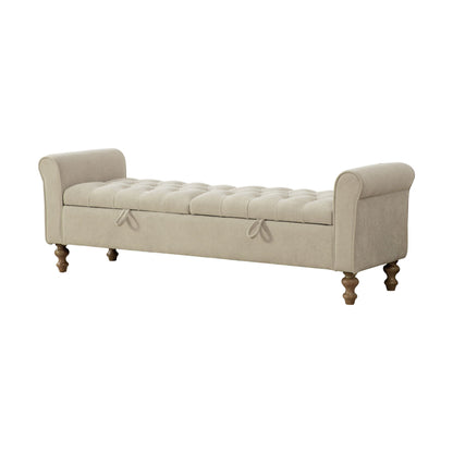 Napped Storage Bench With Rolled Armrest - Griege