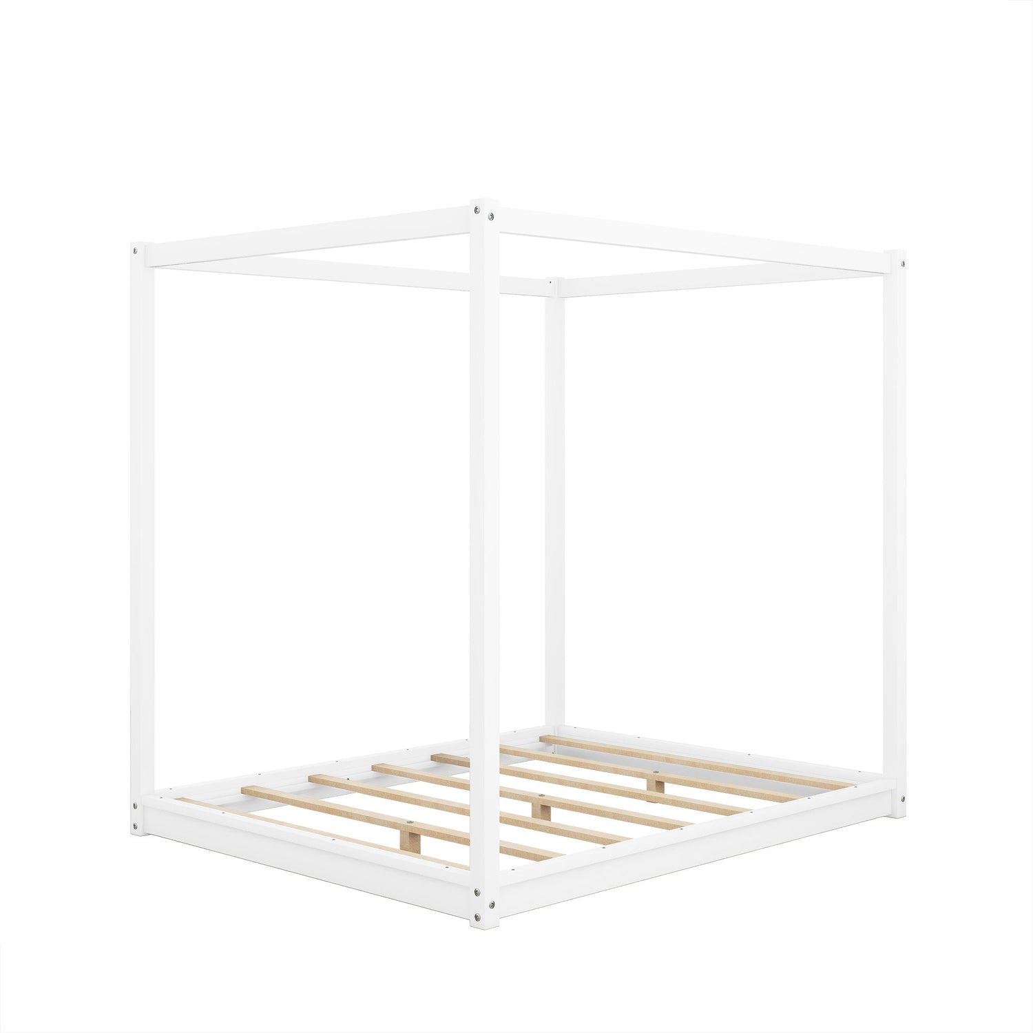 Wood Canopy Platform Bed With Support Legs And Airflow Slats