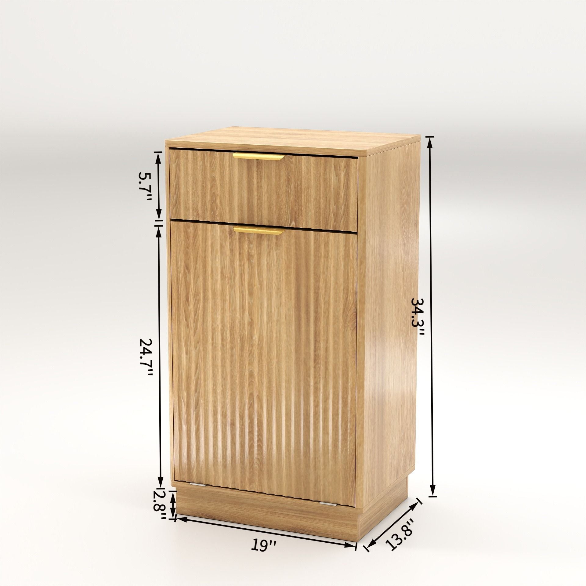 Tilt Out Trash Can Cabinet With Wave Textured Drawer &amp; Pull Out Bin