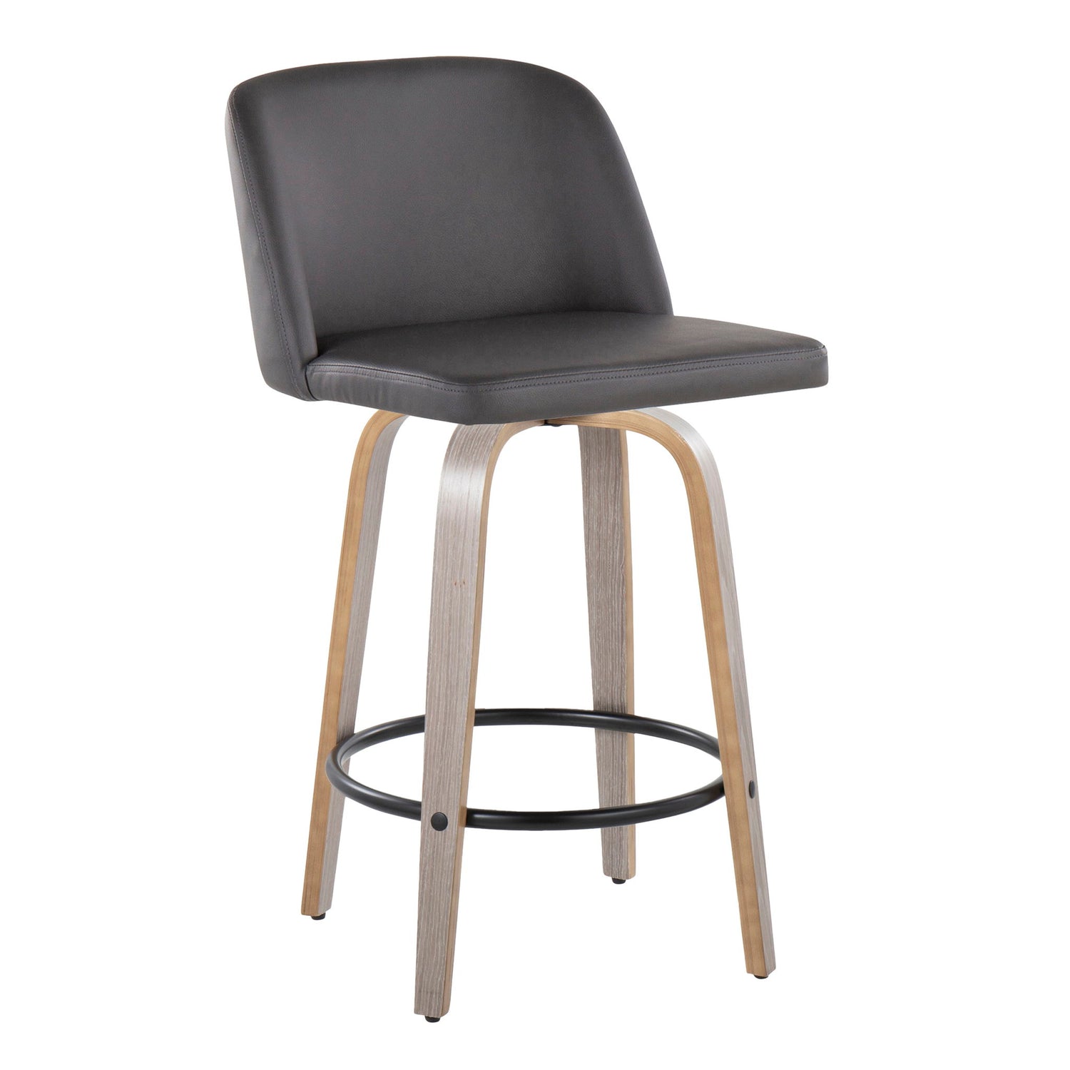 Toriano - Contemporary Fixed Height Counter Stool With Swivel &amp; Round Footrest (Set of 2)