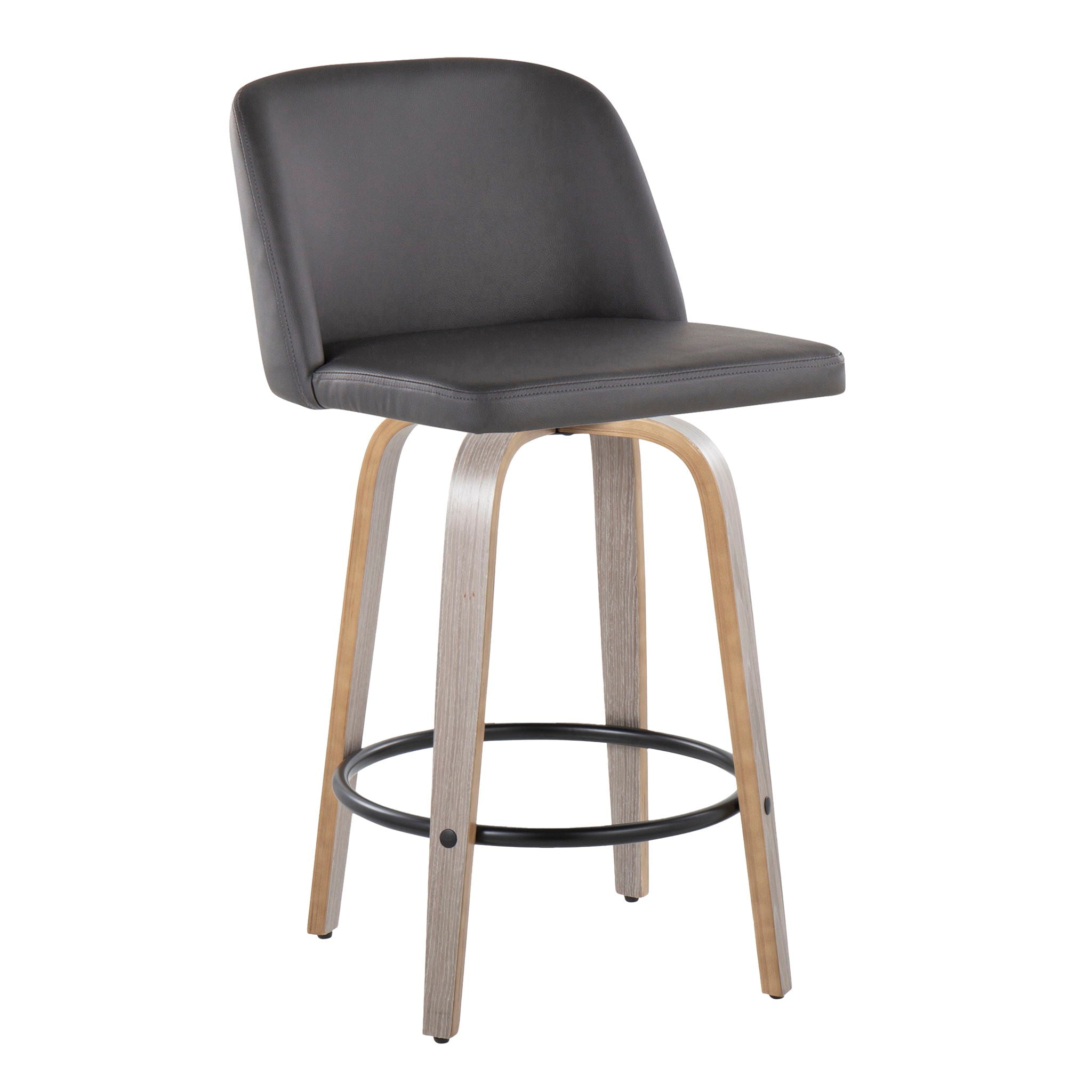 Toriano - Contemporary Fixed Height Counter Stool With Swivel &amp; Round Footrest (Set of 2)