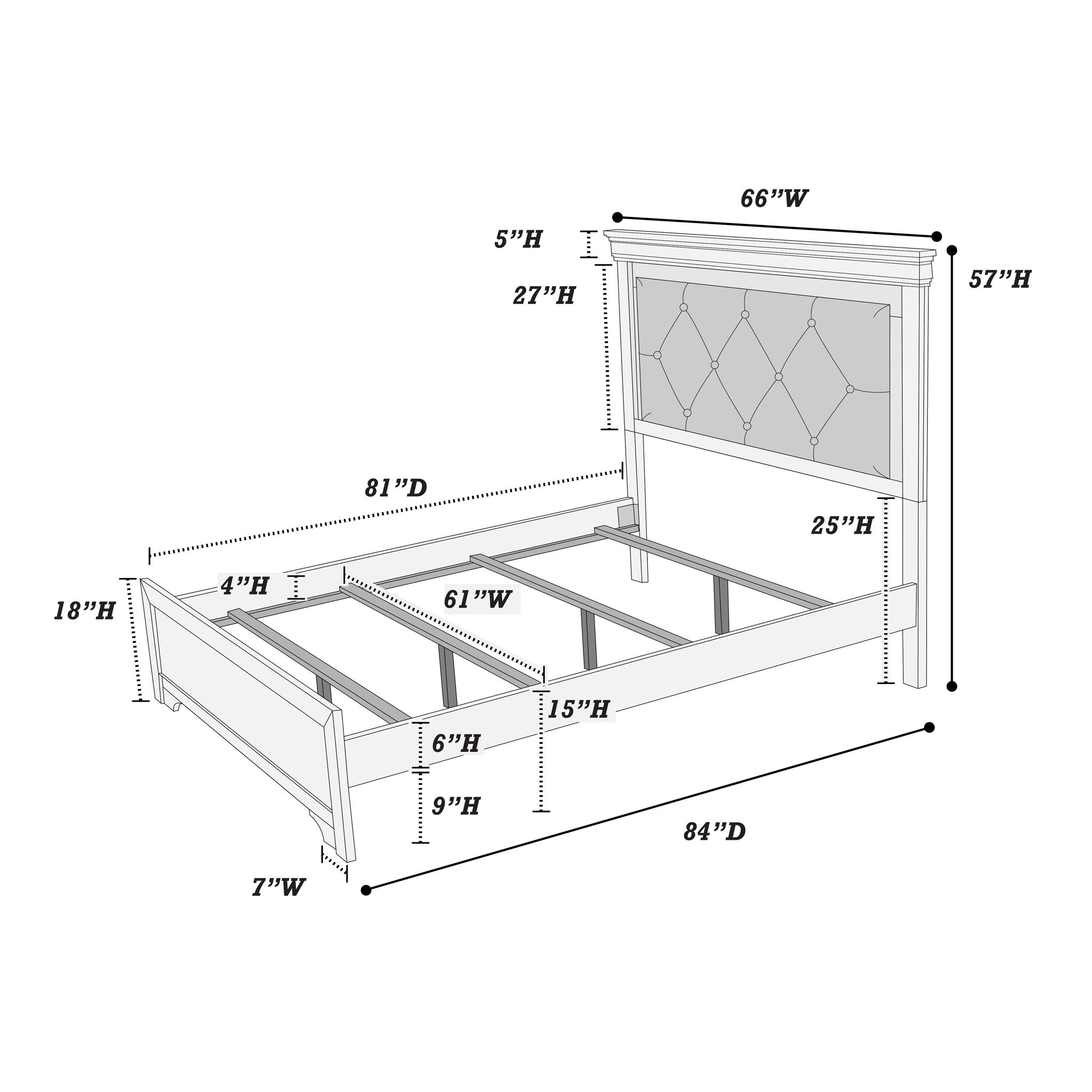Tufted Headboard Bed With LED Lighting